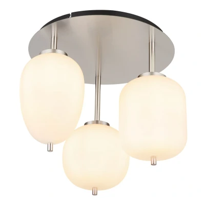Image of Globo Blacky I ceiling light, nickel/opal, Ø 46 cm, 3 bulb, glass