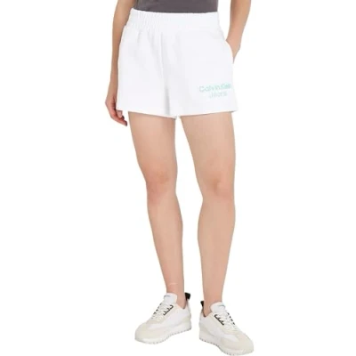 Image of Calvin Klein Jeans Women&#039;s Stacked INSTITUTIONAL Shorts J20J223136, Bright White, L