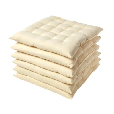 Image of HOMESCAPES Cream Seat Pads for Dining Chair, Set of 6 100% Cotton Chair with Straps, 40x40 cm