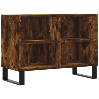 Image of vidaXL TV Cabinet: Engineered Wood, Smoked Oak, Iron Legs Storage Unit, Ideal for Living Room or Bedroom, Stable Tabletop Decor Display