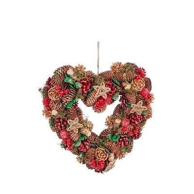 Image of Smart Garden Three Kings Heart Christmas Wreath Berries, Stars and Pinecones 35cm Indoor Outdoor Use Decoration, Perfect for Front Doors Home