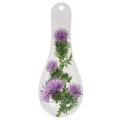 Image of Thistle Floral Design White Purple Green Melamine Spoon Rest Kitchen Dining Tableware