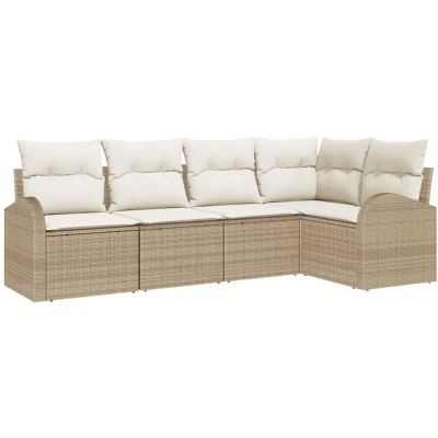 Image of vidaXL 5 Piece Garden Sofa Set with Cushions Beige Poly Rattan