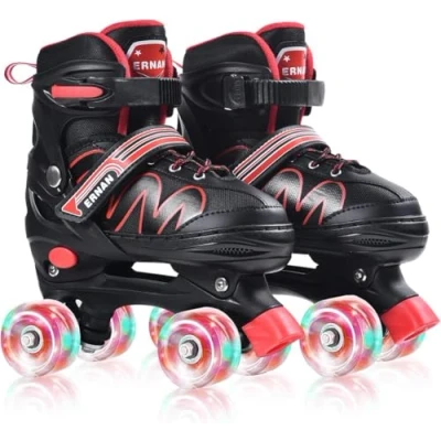 Image of ERNAN Roller skates Kids boots,8 Light up Wheels and 4 Sizes Adjustable.Rollerskates for Beginners, Suitable Indoor Outdoor (RED, S)
