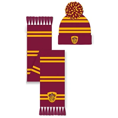 Image of Harry Potter Gryffindor Hat &amp; Scarf Set Winter Accessory, Red, One Size
