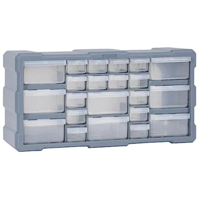 Image of vidaXL Multi Drawer Organiser 22 Drawers for Storage of Nuts, Bolts, Screws &amp; More Wall Mounted or Individual Use Made Durable Polypropylene Grey