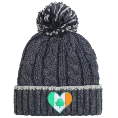 Image of TeddyTs Ireland Flag Heart Chunky Knit Thermal Bobble Hat Charcoal
