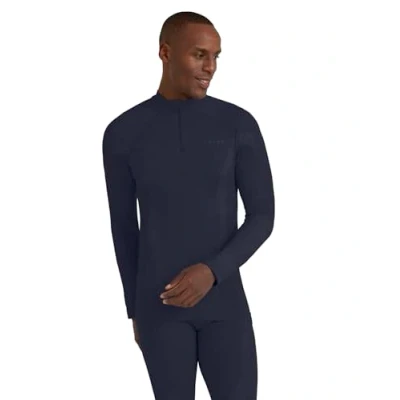 Image of FALKE Men&#039;s Wool Tech High Zip Neck M L/S SH Functional Yarn Quick Dry 1 Piece Base Layer Top, Blue (Space 6116), XXL