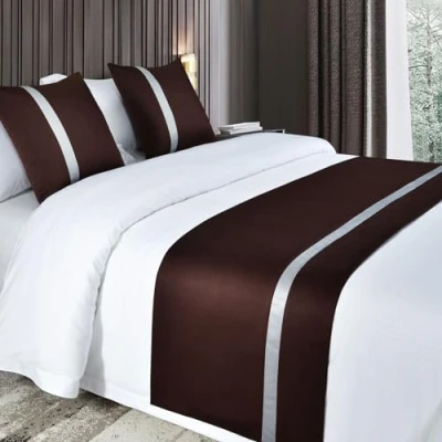 Image of QRGMKL Silky Soft Bed Runners and Matching Cushions Solid Color Scarf Runner for Foot of Contrast Bedspread Hotel Bedding Protector Brown210X50cm 1.5m