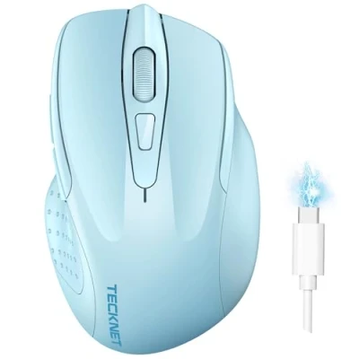Image of TECKNET Bluetooth Mouse, Rechargeable Wireless Mouse(Tri Mode: BT 5.0/3.0+2.4G), 4800DPI Adjustable, Silent Ergonomic Mouse for Laptop PC Computer, Windows Mac OS,6 Buttons