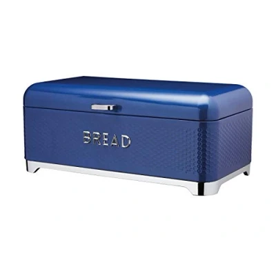 Image of KitchenCraft Lovello LOVBBBLU Textured Bread Bin with Geometric Patterned Hexagon Design, 42 x 22 18 cm (16.5&quot; 8.5&quot; 7&quot;) Midnight Navy
