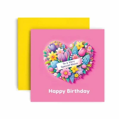 Image of Huxters Birthday Card for Niece Floral Heart To a Very Special Gift Pink Yellow 14.8cm (Niece)