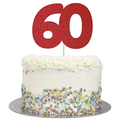 Image of Large Number 60 Glitter Cake Topper (Red Glitter)
