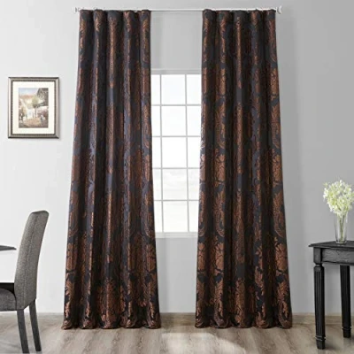 Image of HPD Half Price Drapes Designer Damask Curtains for Room Decorations Faux Silk 50 x 84 (1 Panel), JQCH 20122011 84, Beige &amp; Gold, Polyester Blend, in