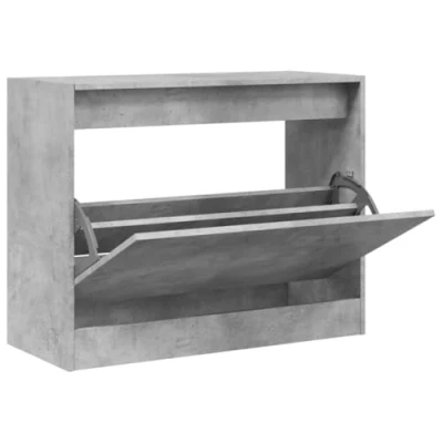 Image of vidaXL Shoe Cabinet in Concrete Grey Engineered Wood, Space Efficient Flip Drawer Storage, Sturdy Top for Decor, Ideal Narrow Spaces 80x34x63 cm