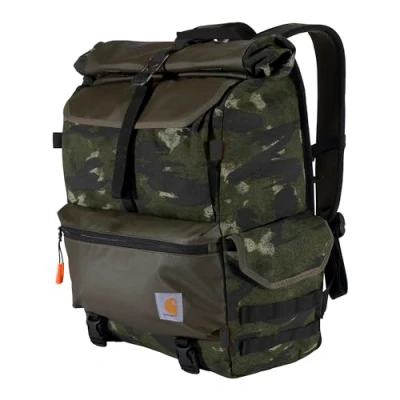 Image of Carhartt Unisex&#039;s Nylon Roll Top, Heavy Duty Water Resistant Backpack, Blind Fatigue Camo, One Size