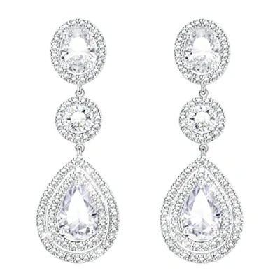 Image of KristLand Teardrop Earrings 925 Sterling Silver Ear Pin Gold Plated Dangle with Sparkly Cubic Zirconia Party Wedding Engagement Gift for Women Ladies