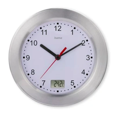 Image of Hama Bathroom Clock, Aluminium Glass, Silver, Standard