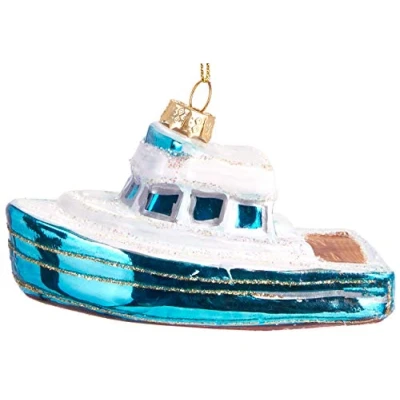Image of BRUBAKER Boat Hand Painted Glass Christmas Bauble Mouth Blown Tree Decoration Figures Funny Pendant Ball about 4.1 inches (10.5 cm)
