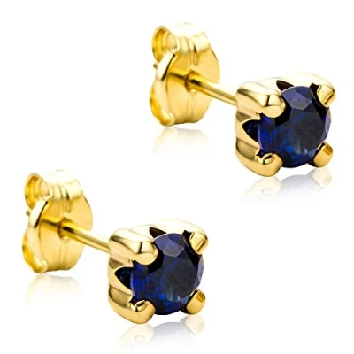 Image of Orovi Gold Stud Earrings for Women Solid 9k /375 Yellow Blue Sapphire September Birthstone Hypoallergenic
