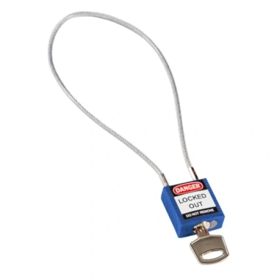 Image of Brady Compact Cable Padlock Lockout Tagout Security Lock Safety with Nylon Body and Sheathed Steel Keyed Differently 32mm x 35mm 16mm Length 400mm, Blue