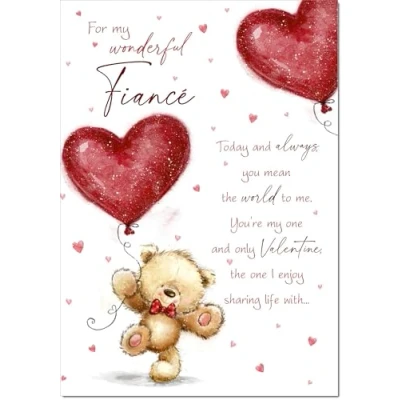 Image of doodlecards Fiance Valentine&#039;s Day Card Teddy and Balloon Large A4 Size with Plain Envelope