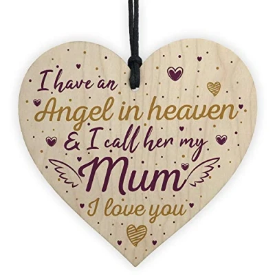 Image of RED OCEAN Special Angel Mum Heart Shaped Wooden Memorial Grave Plaque Xmas Tree Decoration