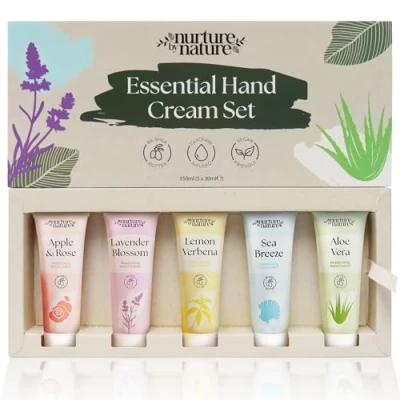 Image of Nurture by Nature Hand Cream Gift Set, 5 x 30ml, 6% Shea Butter &amp; Glycerin Formula for Dry Hands Vegan Cream, Moisturising Small Gifts Women, Travel Friendly, Mini