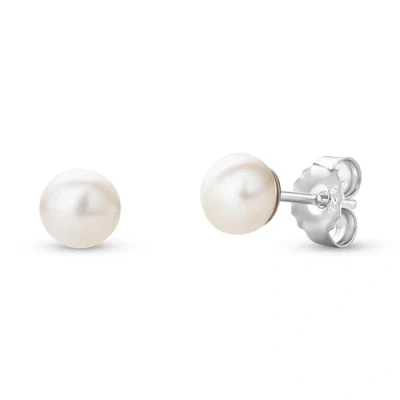 Image of Miore Women&#039;s Real Pearl Earrings with 925 Sterling Silver Studs White Freshwater Pearls Stud (6mm width x 6mm height) Post and Butterfly