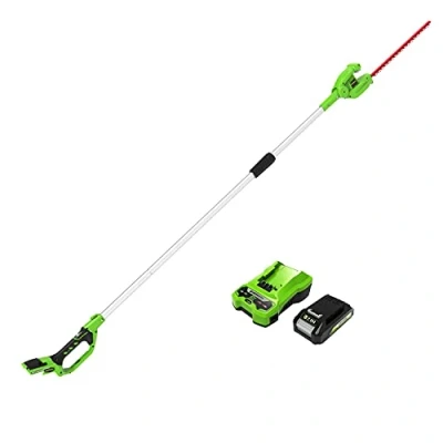 Image of Greenworks G24PH51K2 Cordless Pole Hedge Trimmer with Split Shaft, 51cm Dual Action Blades, Blade Cuts Up to 18mm, 125 Degree Head Pivot, 1500spm, 24V Battery &amp; Charger, 3 Year Guarantee