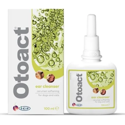 Image of ICF Otoact Cat And Dog Ear Cleaner Drops To Stop Wax Build Up, Head Shaking, Discomfort, Odour &amp; Scratching Cleaning Solution Dropper Bottle 100ml