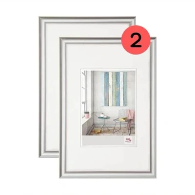 Image of walther Design Picture Frame Silver 30 x 40 cm Twin Pack, Trendstyle Plastic KP040SD