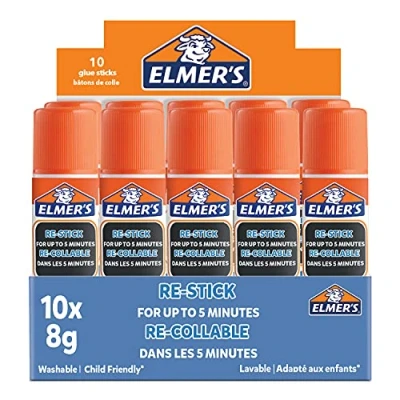 Image of Elmer&#039;s Re Stick Glue Sticks Dries Clear Easily Adjustable Up To 5 Minutes Washable &amp; Child Friendly 8g 10 Count