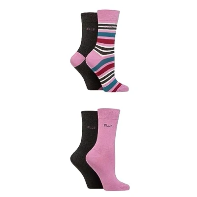Image of Elle Ladies Bamboo Fibre Socks Plain, Striped &amp; Patterned Casual Day to in a Multipack of 4 Size 8 Smokey Pink