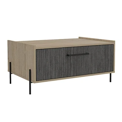 Image of Home Source Compact Coffee Table, Grey Oak Effect, Living Room Storage, Engineered Wood, 1 Door