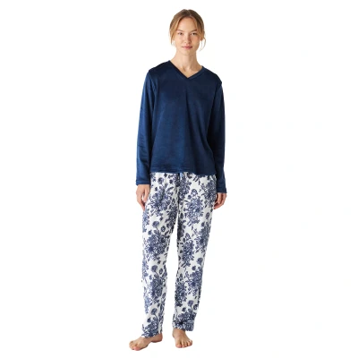 Image of J&amp;J Brothers Womens Winter pajamas long sleeve velvet JJB4 women Blue Size Small