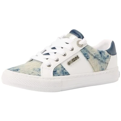 Image of GUESS Women&#039;s Loven Sneaker, White/Blue 171, 7 UK