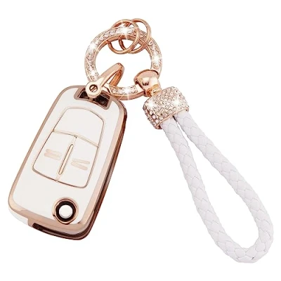 Image of Koaudb TPU Car Key Cover Cases Keychain Compatible with 2 Button Vauxhall Opel Corsa Astra Vectra Zafira Signum Meriva Tigra Insignia Combo Flip Folding Shell Case Fob (Opl 2F)