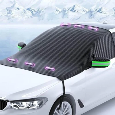 Image of DDVOS Car Snow Cover for MINI Clubman/Convertible/Countryman/Coupe/Paceman, Magnetic Frost Protector Protective Windscreen with Reflective Strips