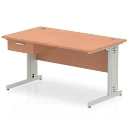 Image of Impulse 1400x800 Desk Beech/Silver Cable Managed Leg 1 Dr Fixed Ped