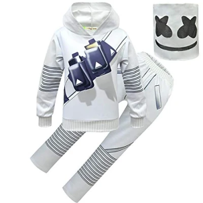 Image of dgfstmd Kids Tracksuits DJ Smiley Face Mask Funny Halloween Cosplay Costume Clothes Set (style2, 160(150 160cm))