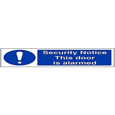 Image of VSafety Security Notice This Door is Alarmed Sign Landscape 300mm x 100mm 1mm Rigid Plastic