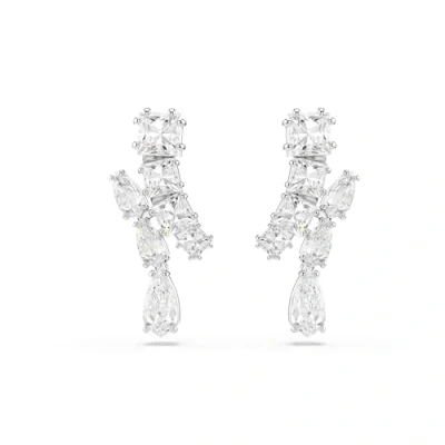 Image of Swarovski Matrix drop earrings, Mixed cuts, White, Rhodium plated