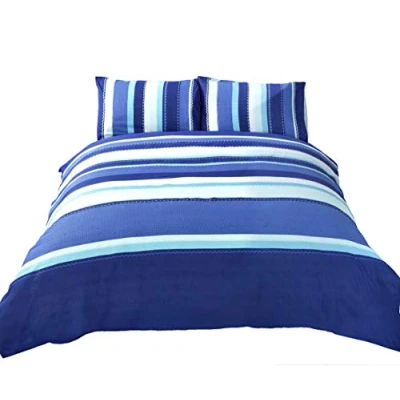Image of Signature Striped Adults Teenagers Quilt Duvet Cover and Pillowcase Bedding Bed Set, Blue, 2 pieces Single