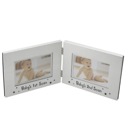 Image of Aluminium Double Photo Frame 4&quot;x2.5&quot; Baby&#039;s 1st &amp; 2nd Scan Sonogram Picture Baby CG737