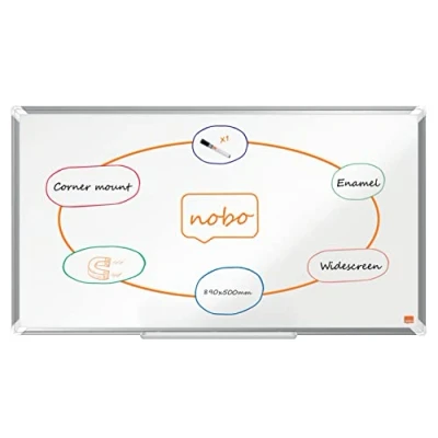 Image of Nobo Premium Plus Widescreen Enamel Magnetic Whiteboard 890x500mm, Aluminium Trim, EU Ecolabel Certified, 1915366