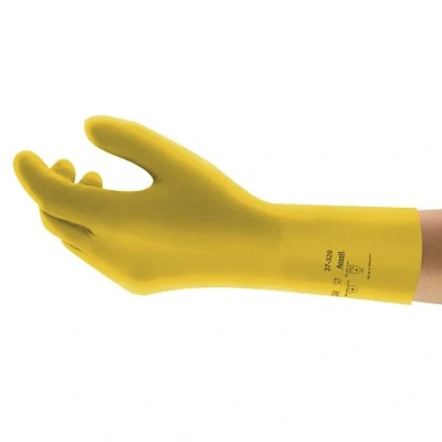 Image of Ansell AlphaTec 37 320 Multipurpose Nitrile Gloves with Long Cuff, Chemical Protection and Food Safety, Reusable Kitchen Gloves, Household Cleaning Dishwashing, Yellow, Size M (12 Pairs)
