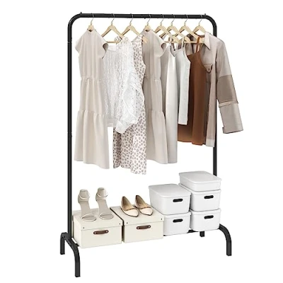 Image of VEVOR Clothes Rack, Heavy Duty Clothing Garment Rack with Hanging Rod and Bottom Storage Area, for Bedroom Guest Room