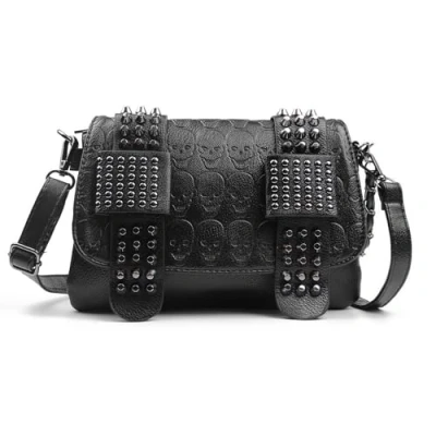 Image of EVEOUT Gothic Skull Rivet Studded Crossbody Bag for Women Ladies PU Leather Messenger Shoulder Wristband Wallet Purse