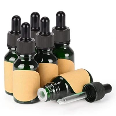 Image of stonylab 6 Pack Glass Dropper Bottle, Empty Bottle with Dropper, Inner Plug and Label for Essential Oils Aromatherapy Fragrances (15 ml, Green)